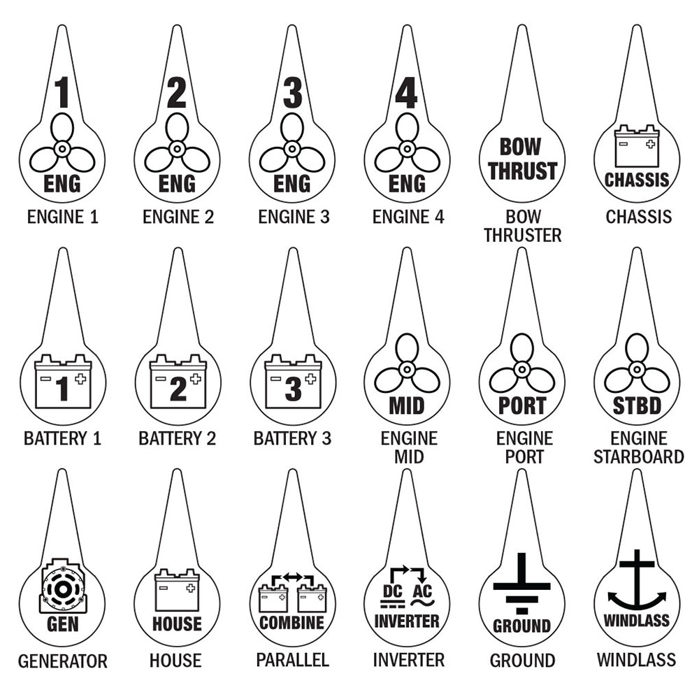 Blue Sea 7902 Icon Circuit Identification Label Kit for Battery Switches 7902